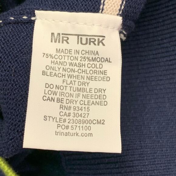 MR TURK Size XL Navy Green White Stripe Cotton Modal Crew Neck Pullover - Picture 5 of 5